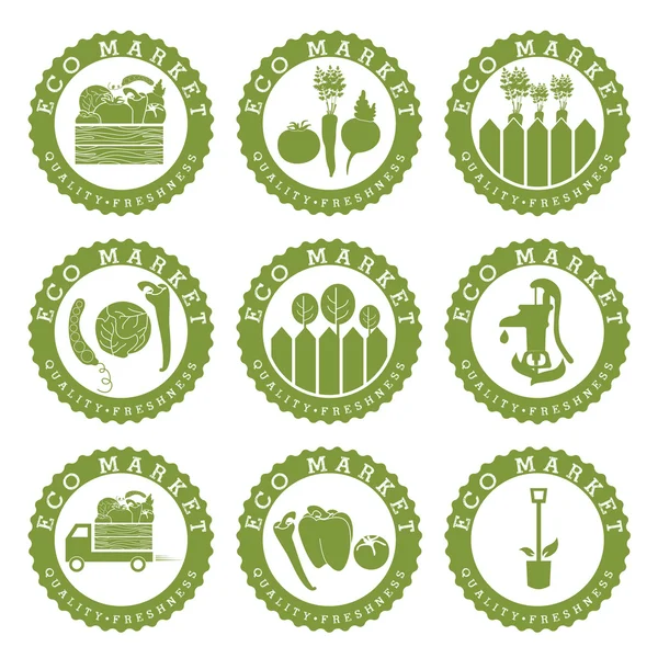 Ilustracja rolników ekologicznych etykiet. Wektor — Wektor stockowy