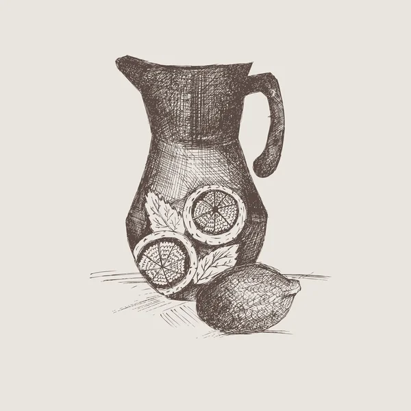 Illustrazione della brocca da disegno a mano con limonata. — Vettoriale Stock