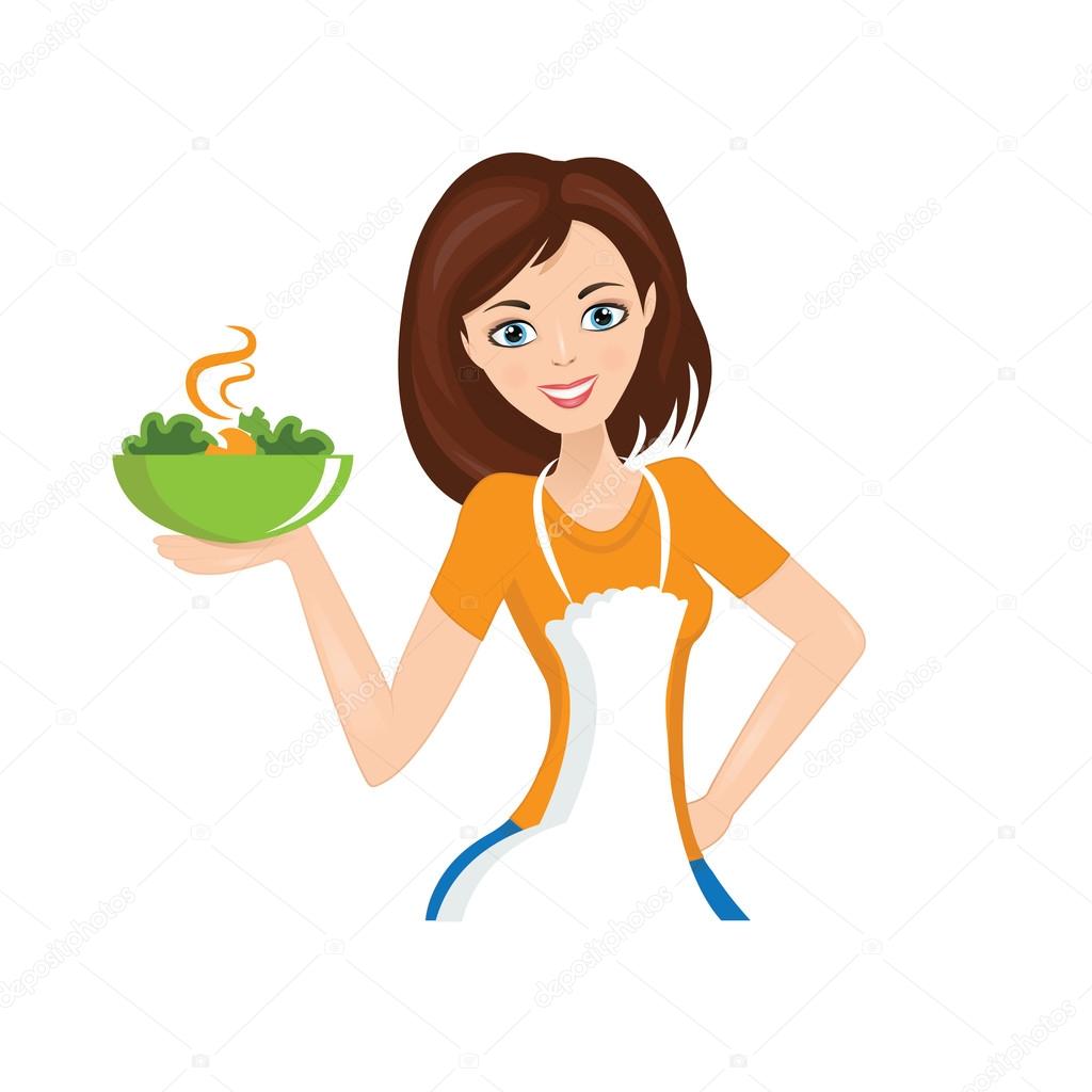 Illustration of woman with bowl. Vector