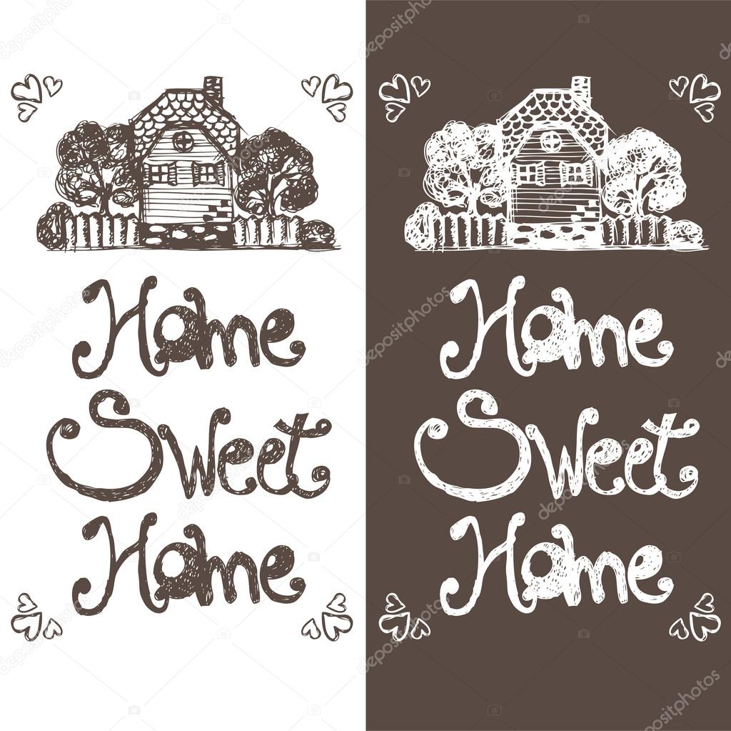 Illustration of hand drawing house with text home sweet home.Vec