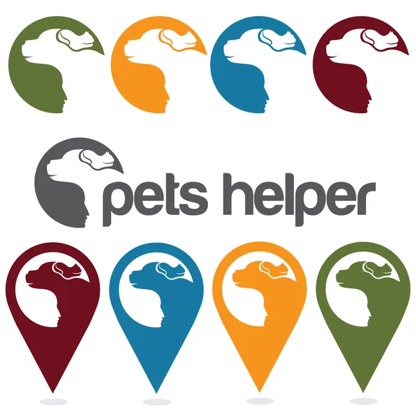 Pet helper modello di progettazione vettoriale, pin e icone web set — Vettoriale Stock