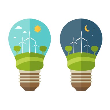 Illustrations concept  of lamp with icons of ecology, environmen clipart