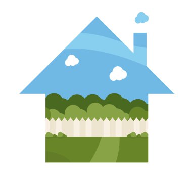 Çizgi film evi bahçeli Illustration. Vektör