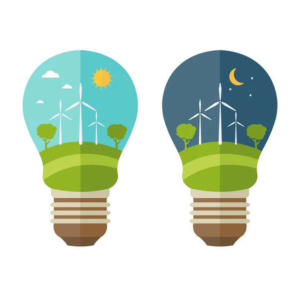 Illustrationen Konzept der Lampe mit Symbolen der Ökologie, Umwelt — Stockvektor
