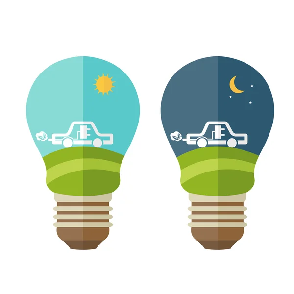 Ilustraciones concepto de lámpara con iconos de la ecología, ecologistas — Vector de stock