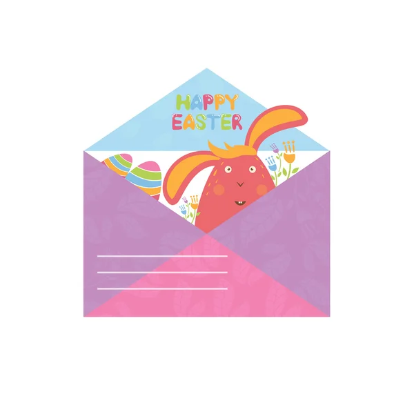 Concept Happy Easter envelope with flowers,bunny and eggs. Vecto — Stock Vector