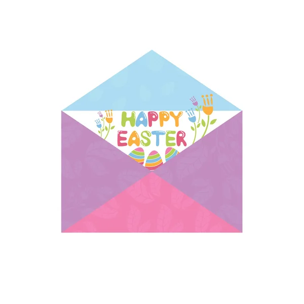 Concept Happy Easter envelope with flowers,bunny and eggs. Vecto — Stock Vector