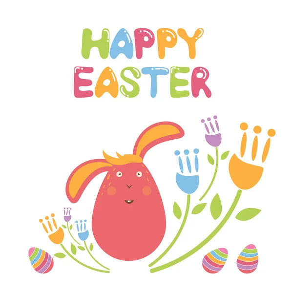 Concept Happy Easter illustration with flowers,bunny and eggs. V — Stock Vector