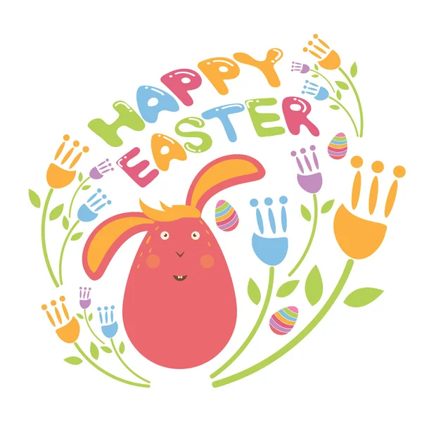 Concept Happy Easter illustration with flowers,bunny and eggs. V — Stock Vector