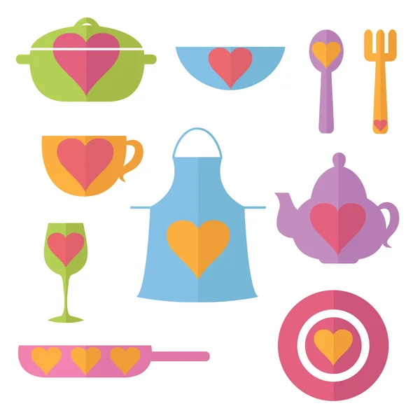 Ilustración conjunto plano icono de la cocina. Vector — Archivo Imágenes Vectoriales