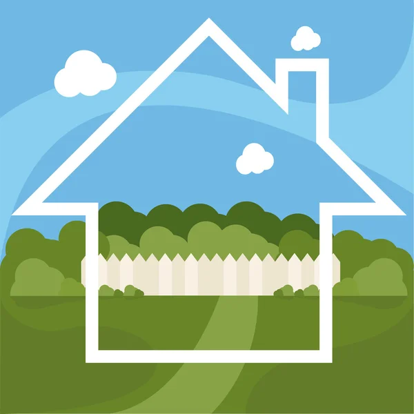 Ilustração da casa dos desenhos animados com jardim. Vetor — Vetor de Stock