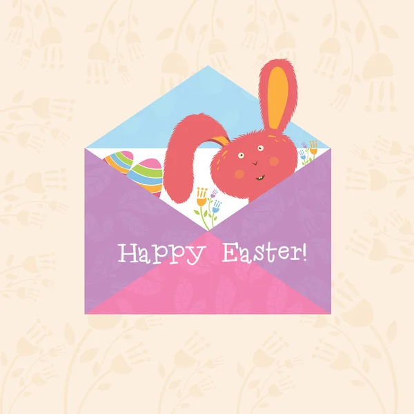 Conceito envelope feliz Páscoa com flores, coelho e ovos. Vecto. — Vetor de Stock