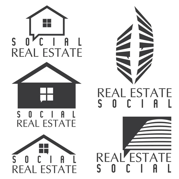 Raccolta di icone immobiliari sociali ed elementi di design — Vettoriale Stock
