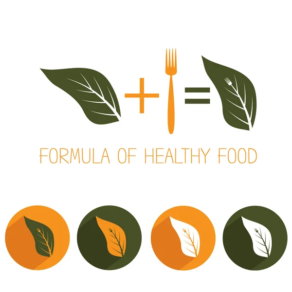 Formuła zdrowej żywności z liści i widelec — Wektor stockowy