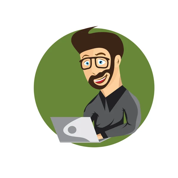 Cartoon afbeelding van jonge hipster man met laptop — Stockvector