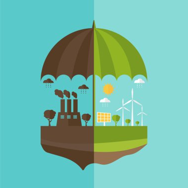 Şemsiye ve illüstrasyonlar konseptiyle ecolog simgeleri