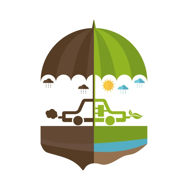 Ilustrace koncept deštník a země s ikonami ecolog — Stockový vektor