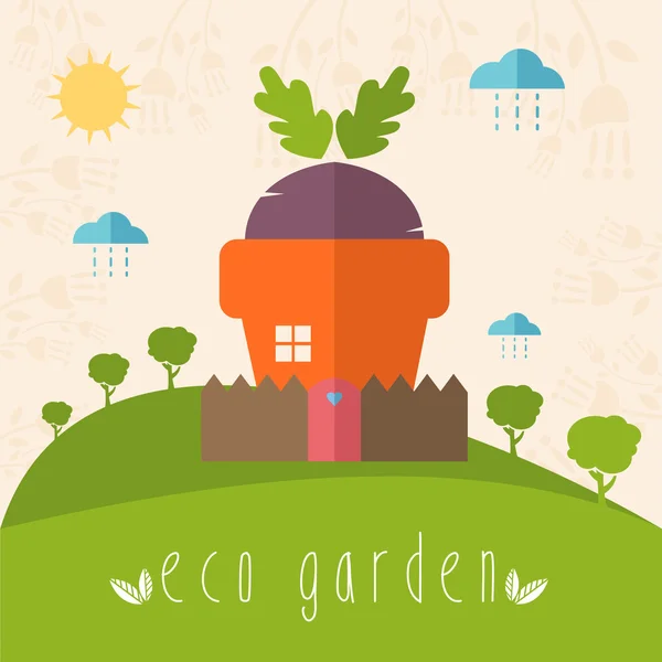 Illustration begreppet trädgård gryta med grönsaker. Vektor — Stock vektor
