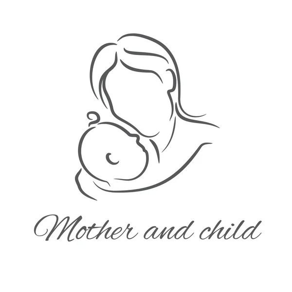 Мать с ребенком, линейные иллюстрации силуэта — стоковый вектор