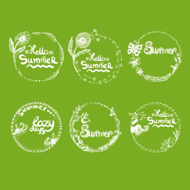  Suluboya el çizimi romantik küme etiketleri SÜ çizilmiş.