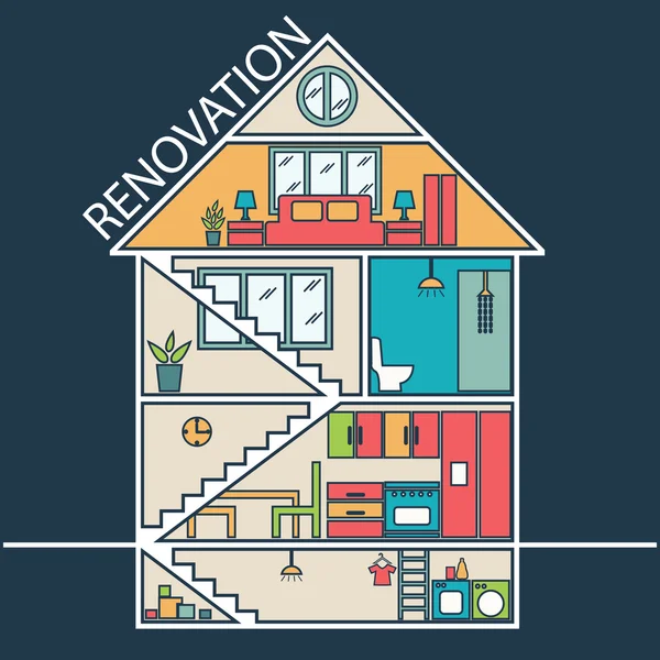 Rénovation .House remodelage, design plat .Vector — Image vectorielle