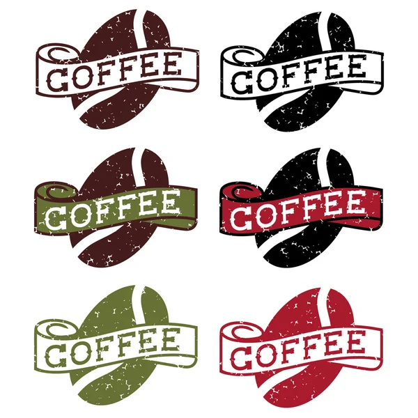 Etiquetas grunge retro con grano de café — Vector de stock