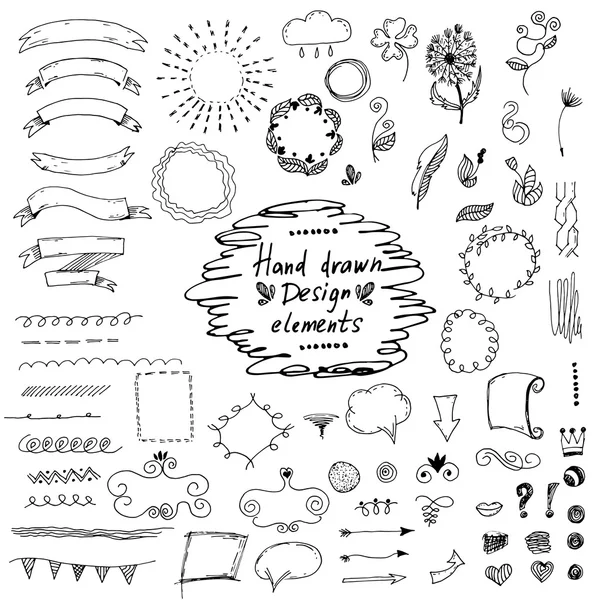 Conjunto de elementos de design desenhados à mão: ornamentos, floral.Vector — Vetor de Stock