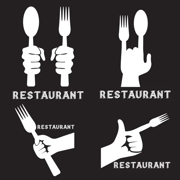 Conjunto de emblemas vectoriales vintage de restaurante con las manos — Vector de stock