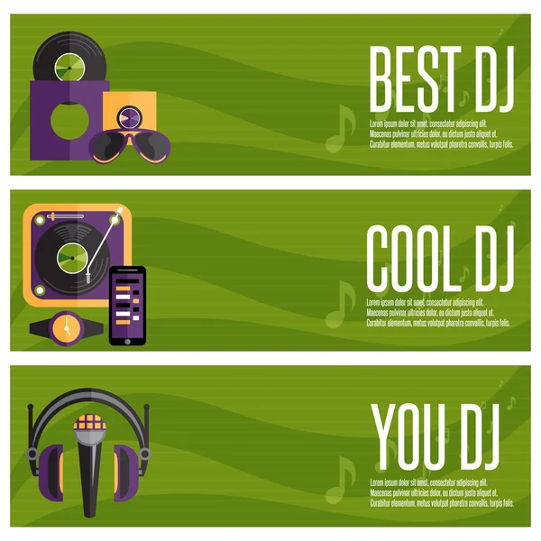 Vector banners set van dj en muziek thema — Stockvector