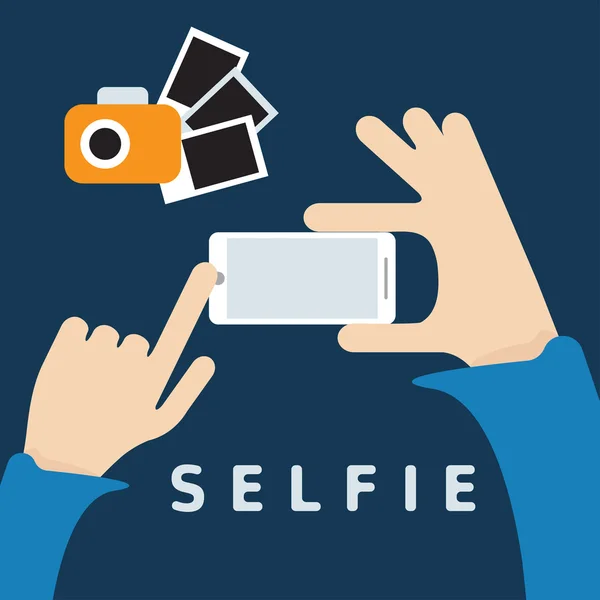 Selfie trendy with smartphone and hands flat design — Stock Vector