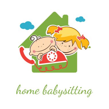 Ev bebek bakıcısı vektör konseptiyle komik erkek ve kız