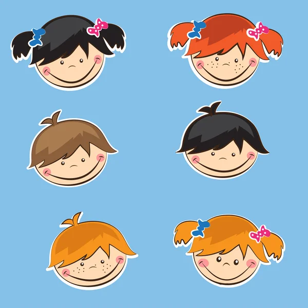 Set of cute boys and girls sticers — Stock Vector
