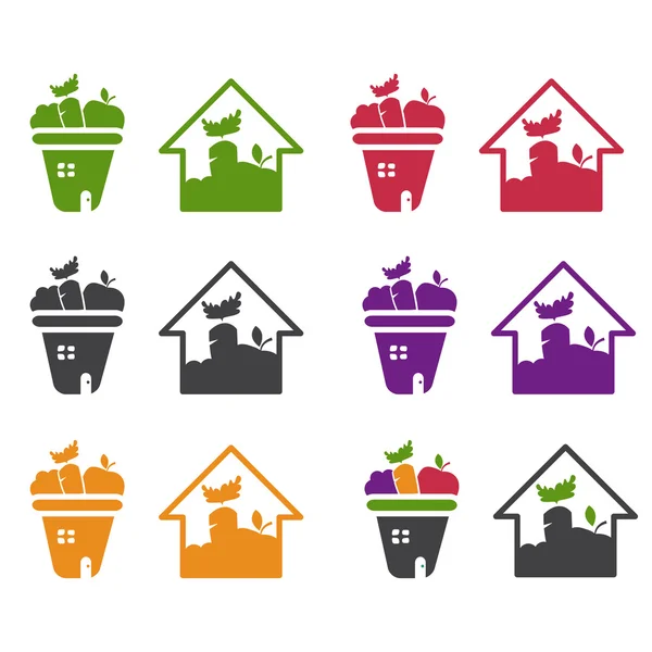 Illustration of icons house with vegetables and fruits. Vector — Stock Vector