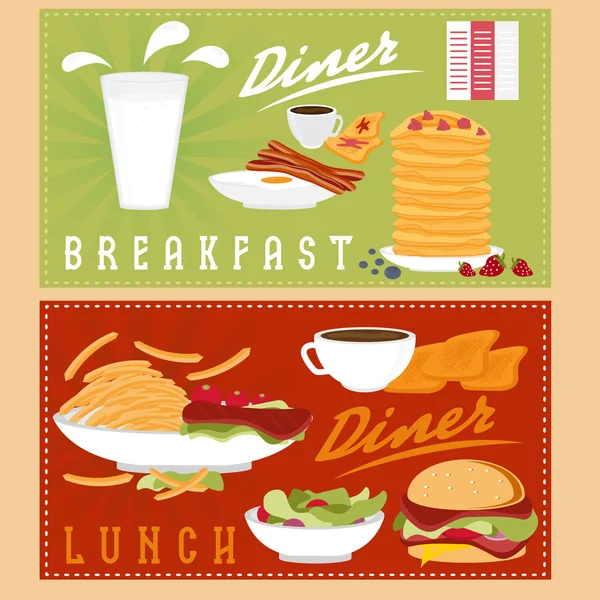 Illustrations of breakfast and lunch menu — Stock Vector