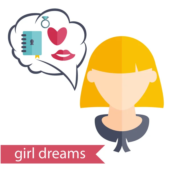 Flat design of a girl with hairstyle and icons of various women' — ストックベクタ