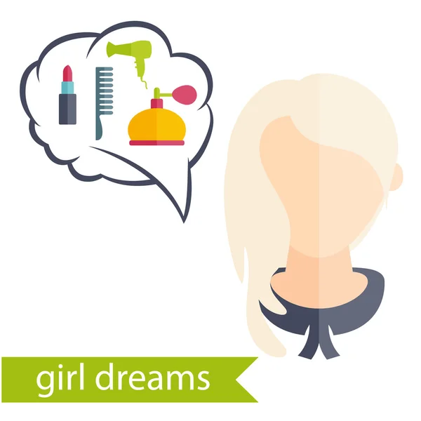 Flat design of a girl with hairstyle and icons of various women' — 图库矢量图片