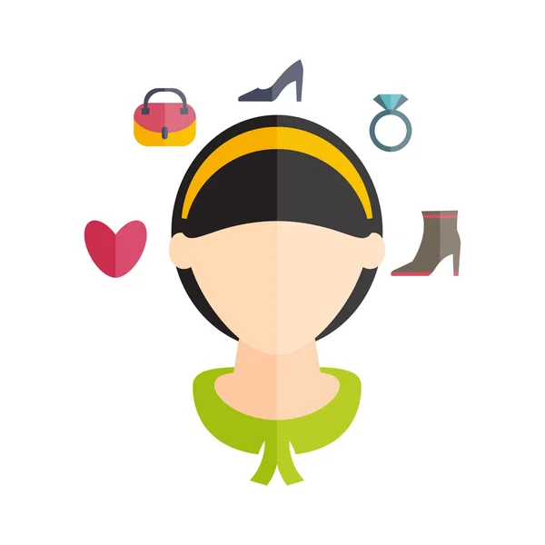 Flat design of a girl with hairstyle and icons of various women' — 图库矢量图片