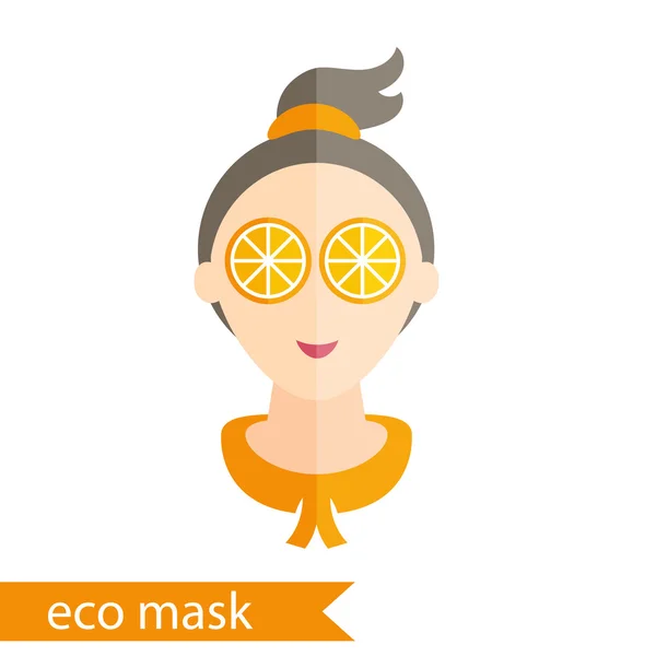 Flat design of a girl with mask of orange on her eyes. Vector il — Stock Vector