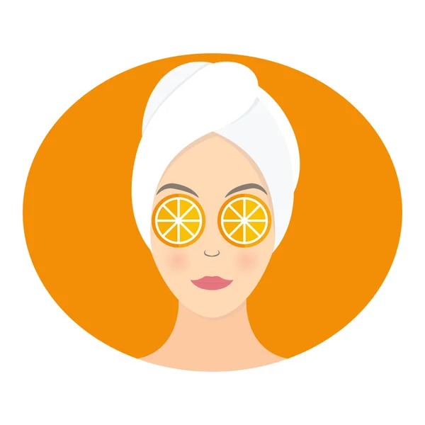 Flat design of a woman with mask of orange on her eyes. Vector i — Stock Vector