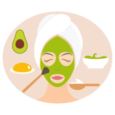 Yoğurt, yumurta sarısı ve avocad doğal maske kadında düz tasarım