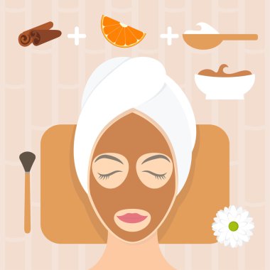 Yoğurt, turuncu ve tarçın doğal maske kadında düz tasarım