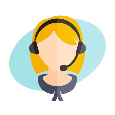 Kulaklýklý mikrofon seti bir kızla düz tasarımı. Vektör çizim