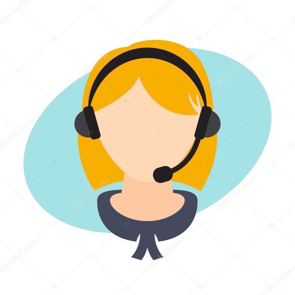 Flat design of a girl with headset .Vector illustration