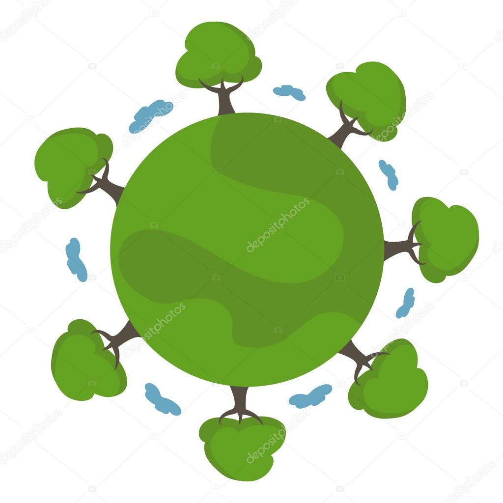 Illustration of cartoon earth with trees. vector