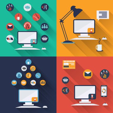 bilgisayar teknolojisi simgeler düz tasarım kümesi 