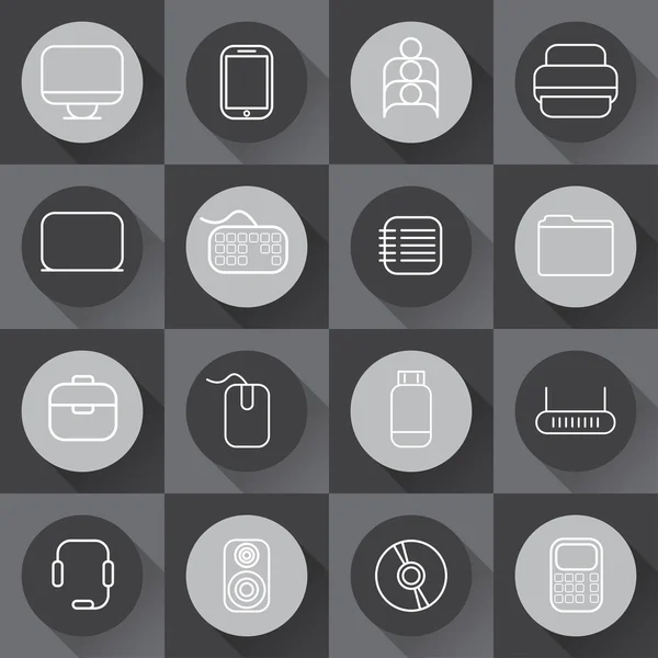 Conjunto de iconos artesanales de línea para negocios con tema de computadora en plano — Vector de stock