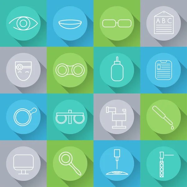 Line craft icons set of ophthalmology and optometry in flat desi — Stock Vector