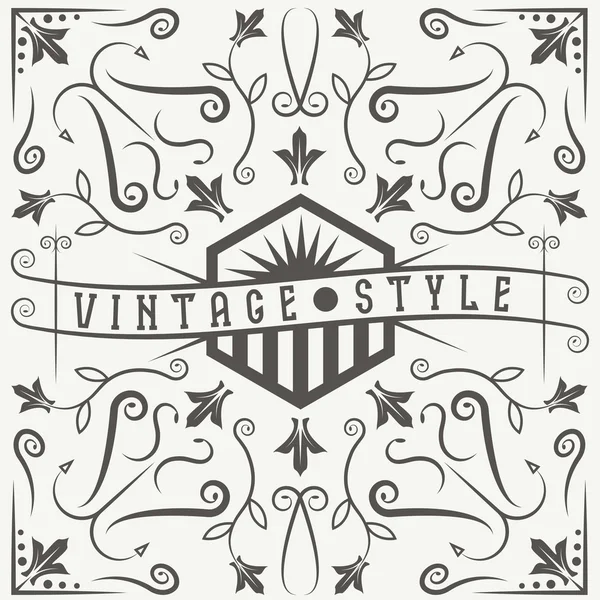 Etiqueta de vector vintage con remolinos y flores elementos — Vector de stock