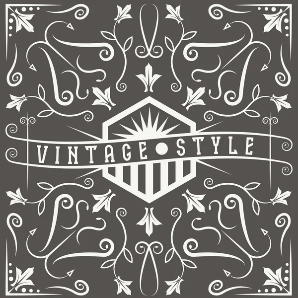 Vintage-Vektor-Etikett mit Wirbeln und Blumen-Elementen — Stockvektor