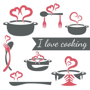 Mutfak öğeleri kümesi vektör yemek yapmayı seviyorum